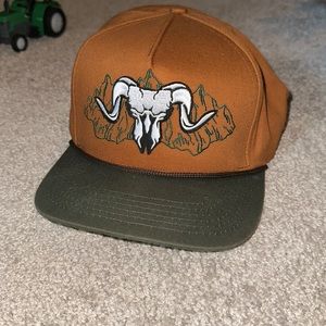Discontinued Sendero Brown Green Mountains Skull Snap Back Trucker Hat